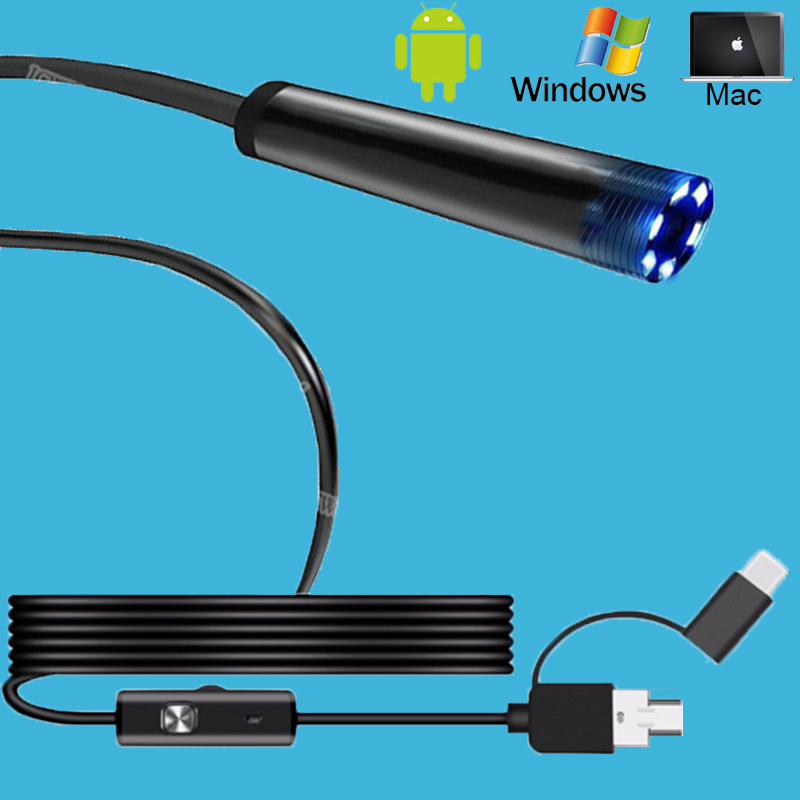 USB C Endoscope 720P 8mm 5.5mm Lens Flexible Semi Rigid Cable LED Light Waterproof Camera For Android Phone PC Borescope