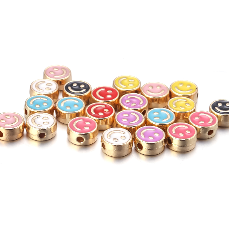 20pcs/Lot 8mm Smile Face Enamel Beads For Jewelry Making Loose Spacer Charms Diy Bracelet Neklace Accessories Wholesale
