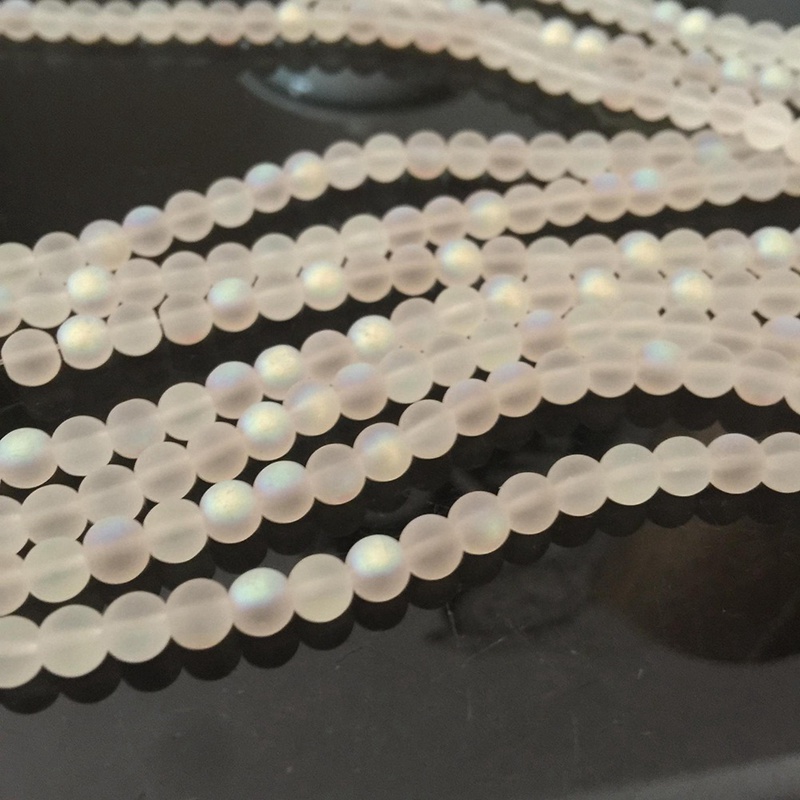 White AB Frosted Austrian Crystal Round Beads For Jewelry Making 4/6mm Glitter MoonStone Beads Diy Bracelet Necklace