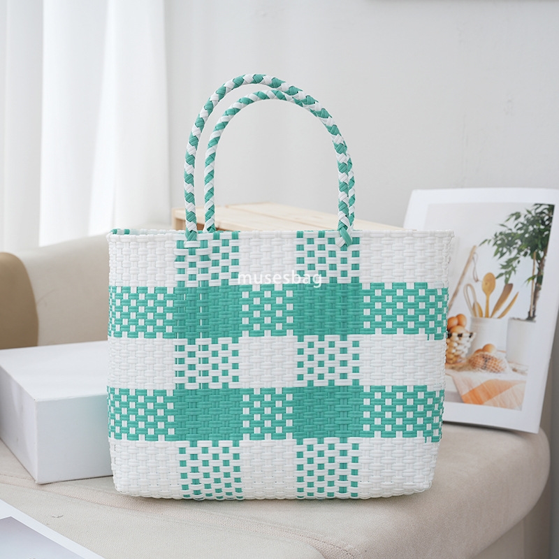 Elegant Women's Fashion Classic Practical Vegetable Basket Bag Large Capacity Handbag for Festival Gifts Multicolor Checkered New Contrast Grass 