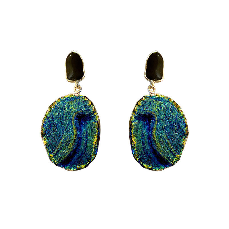 Minar Exaggerated Natural Stone Dangle Drop Earrings for Women Green Color Enamel Resin Geometric Large Earrings Party Jewelry