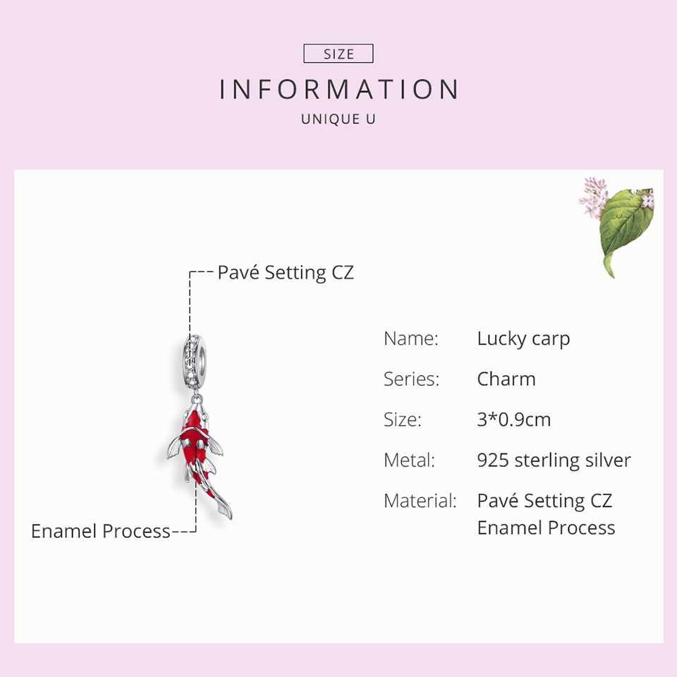 Bamoer 925 Sterling Silver Red Enamel Fish Pendant Lucky Koi Dangle Charm Fit Women Bracelet Necklace DIY Fine Jewelry BSC085