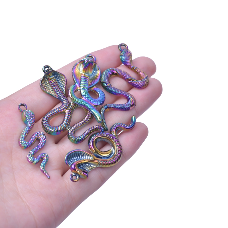 Punk Snake Charm Pendants For Jewelry Making Supplies DIY Necklace Earrings Keychain Accessories Mixed Rainbow Animal Serpiente