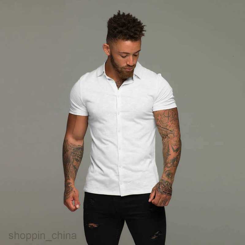 Men's Casual Shirts New Male slim fitting solid color collar casual imitation cotton shirt short sleeved youth men clothing tops