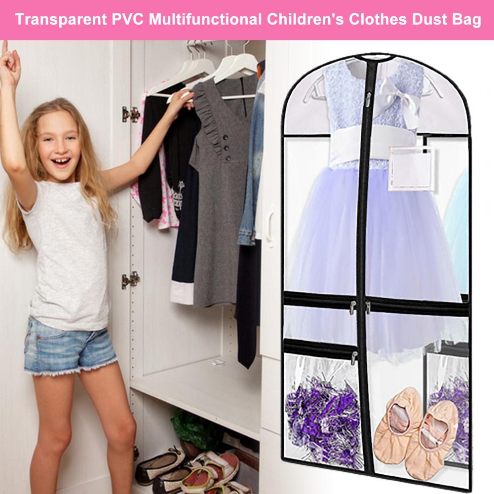 Clothes Dust Cover 4 Zippered Pockets Transparent Moistureproof Waterproof Dustproof Foldable Dance Costume Garment Bag