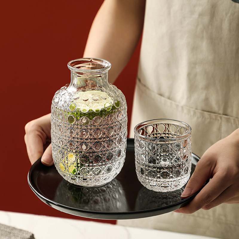 440ml Glass Water Bottle With Glass Cup Set Bedside Carafe Night Water Carafe home garden kitchen barware bar set
