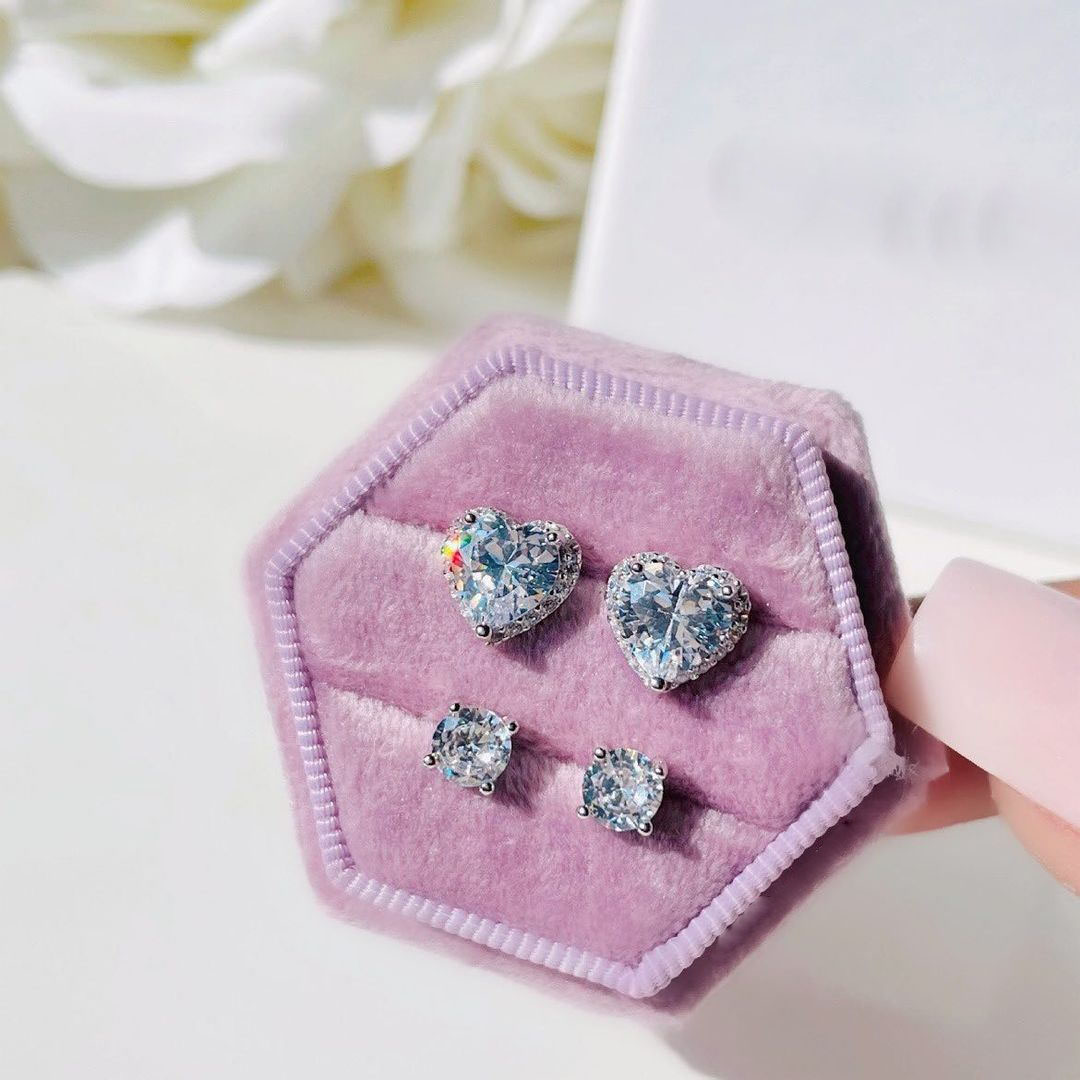 High Quality Velentine's Day Gift For Lover Girlfriend White Pink Heart Cubic Zirconia CZ Cluster Stud Earring