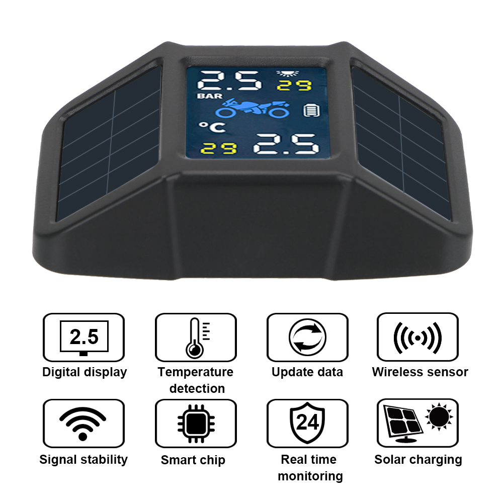 0-3.5Bar Solar TPMS 2 Sensors Motorcycle Tire Pressure Monitor System Tyre Alarm Test Diagnostic Tools Tester Moto Accessories