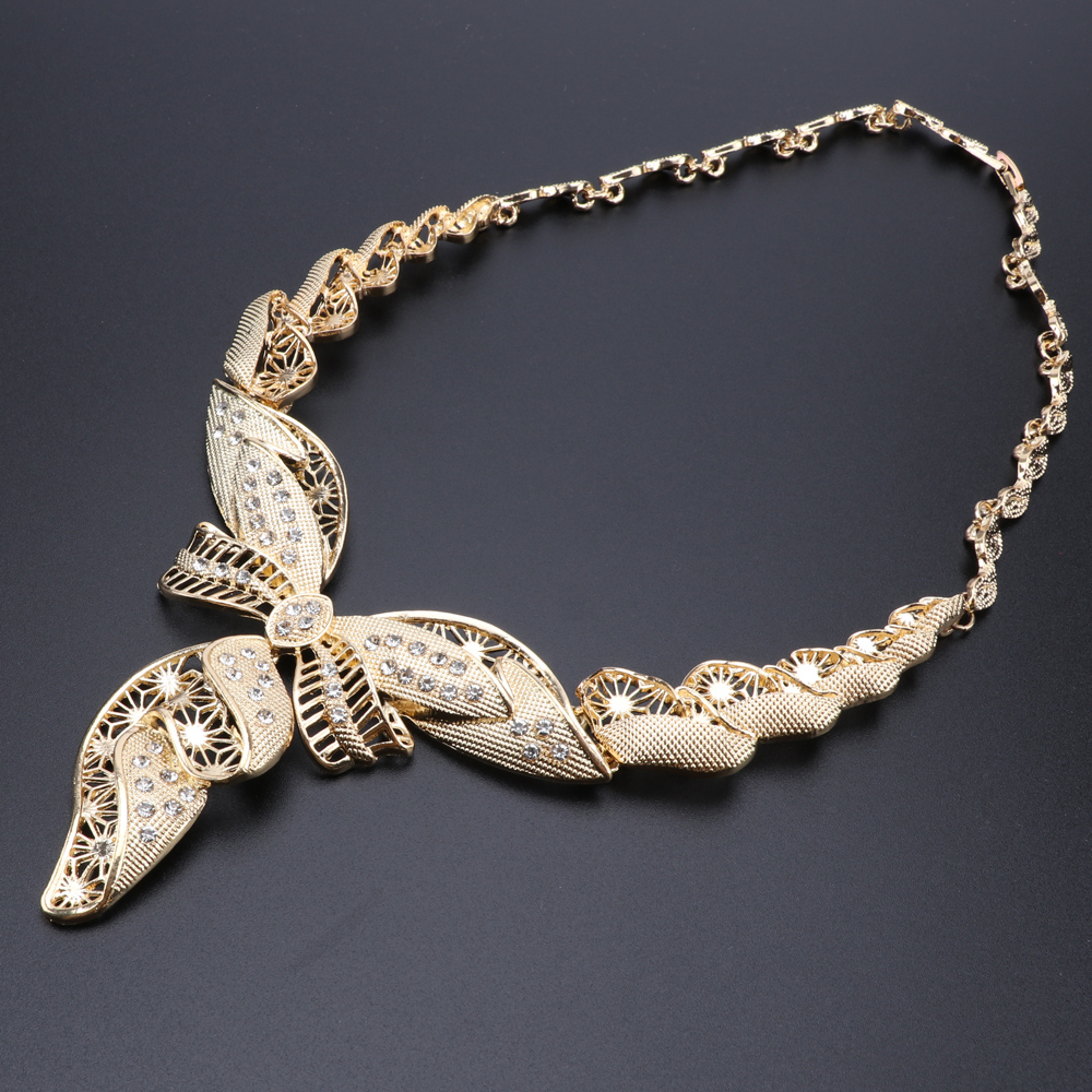 Classic Dubai Gold Color Jewelry Sets Charm Bridal Crystal Necklace Earrings Ring Bracelet Ethiopian Women Wedding Jewelry Set