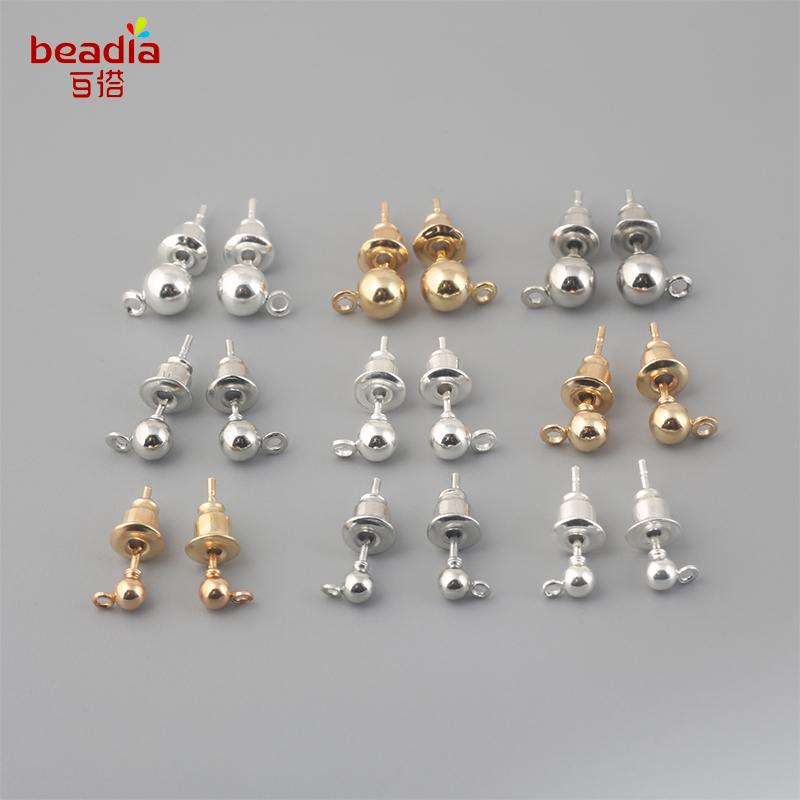 Hot!!! 50sets/bag Gold Silver color Rhodium Plated Metal Stud Earring Findings For DIY Jewelry Making Accessories