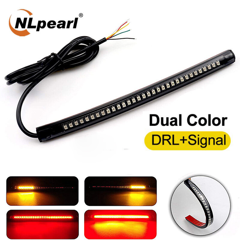 12V LED Motorcycle Turn Signal Light DRL Amber White Moto Flasher Ring Fork Strip Lamp For Moto Flexible Tail Brake Stop Light