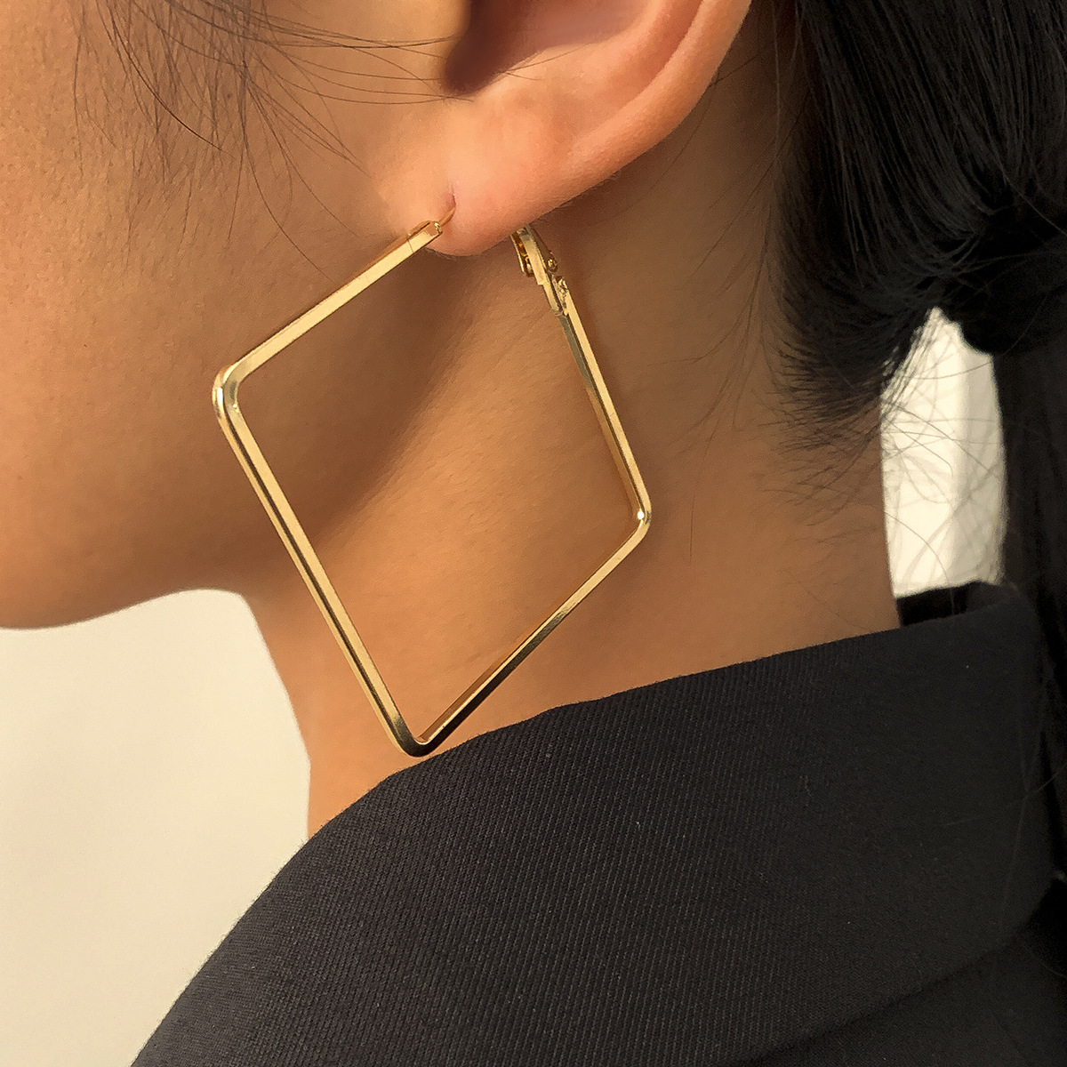European Hyperbole Big Square Circle Hoop Earrings for Women Jewelry Geometric Rhombus Ear Jewelry Brincos S Bijouterie