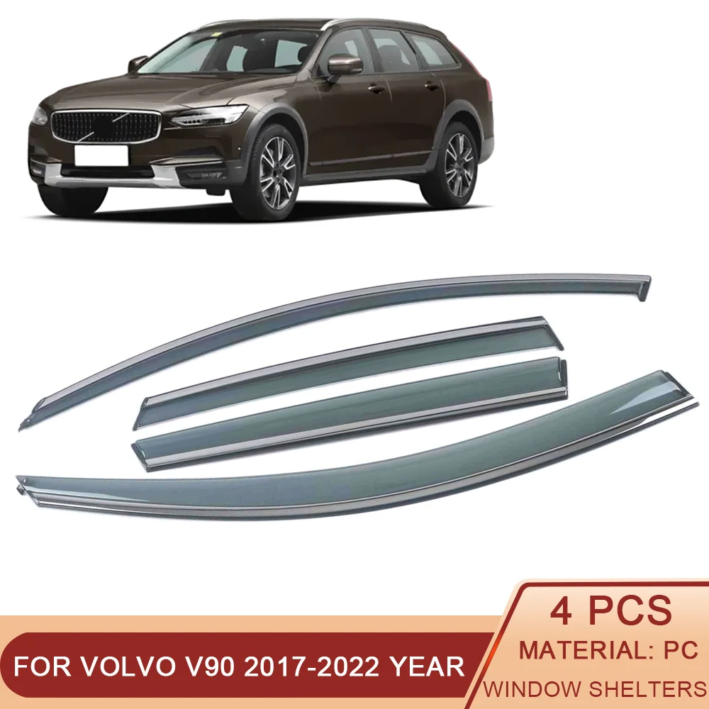 For V90 2017-2022 Car Window Sun Rain Shade Visor Shield Shelter Protector Cover Frame Sticker Exterior Accessories