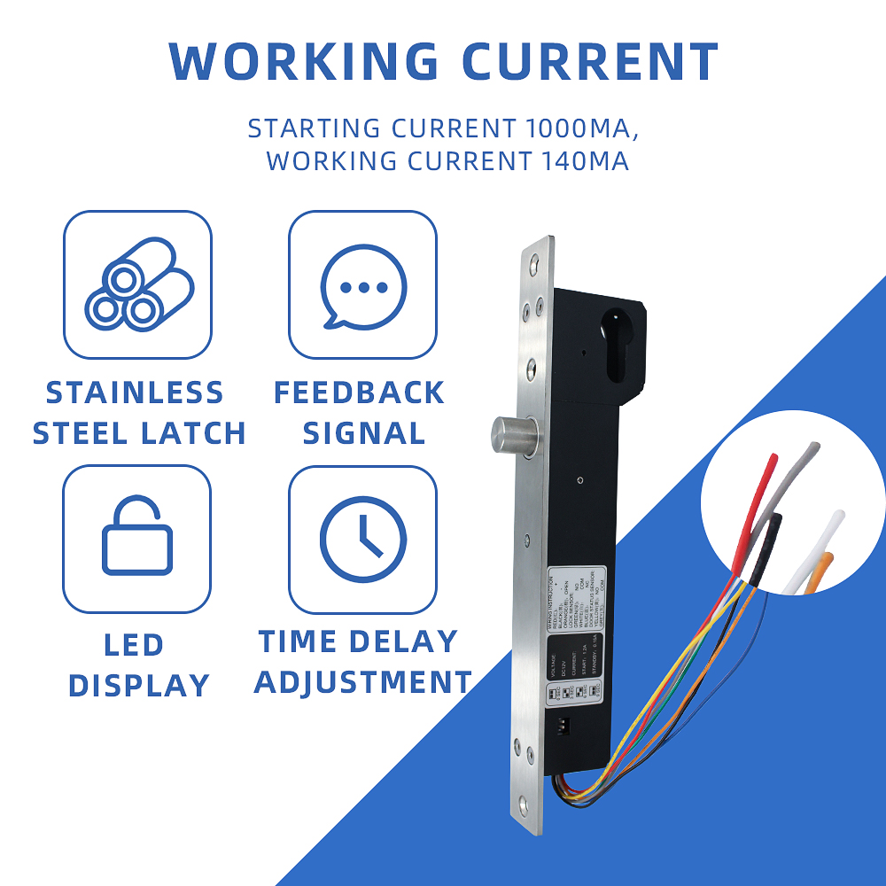 DC 12V Fail Secure Bolt Lock With Mort Lock Cylinder Mechanical key locking Dropbolt Door Lock Electric Dead Bolt Lock