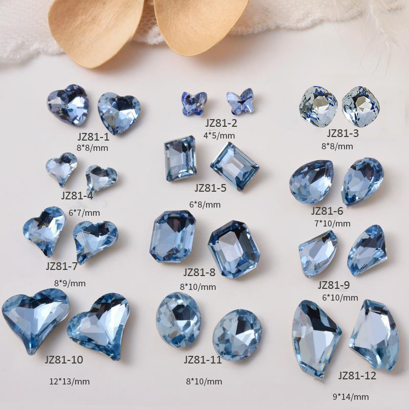 10Pcs Blue Luxury Dimond Nail Charms Shiny Pointed Bottom Crystal Nail Rhinestones Gems DIY Nail Art Decorations Strass Stones