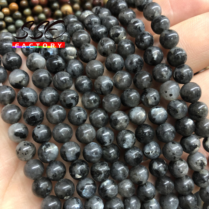 Natural Black Labradorite Stone Beads Round Larvikite Beads For Jewelry Making DIY Bracelet 4 6 8 10 12MM 15" Strand Wholesale