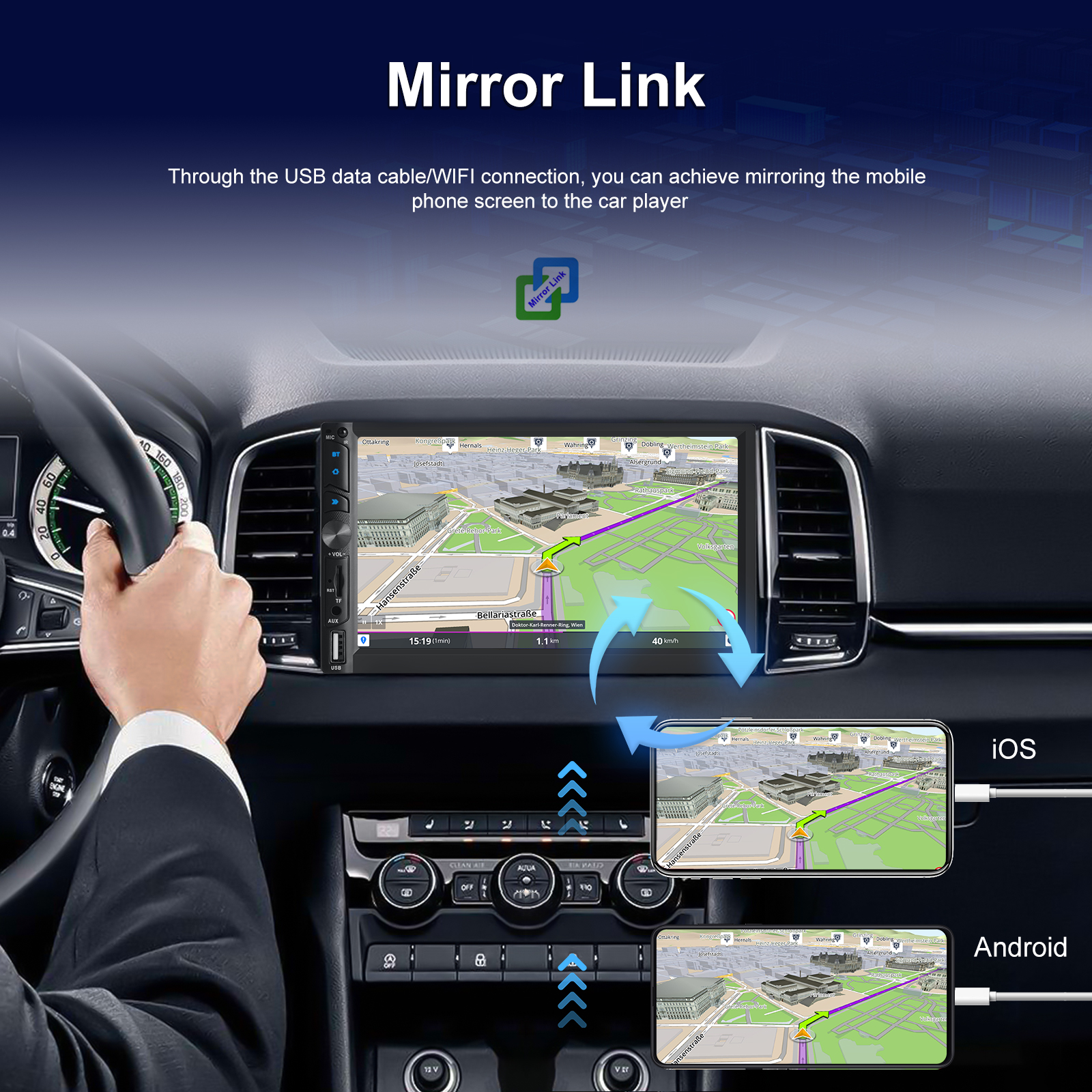 Hikity WIFI 7'' Car Stereo Radio Double Din MP5 Carplay Android Auto Bluetooth Colorful Backlight Autoradio GPS FM Radio Receive