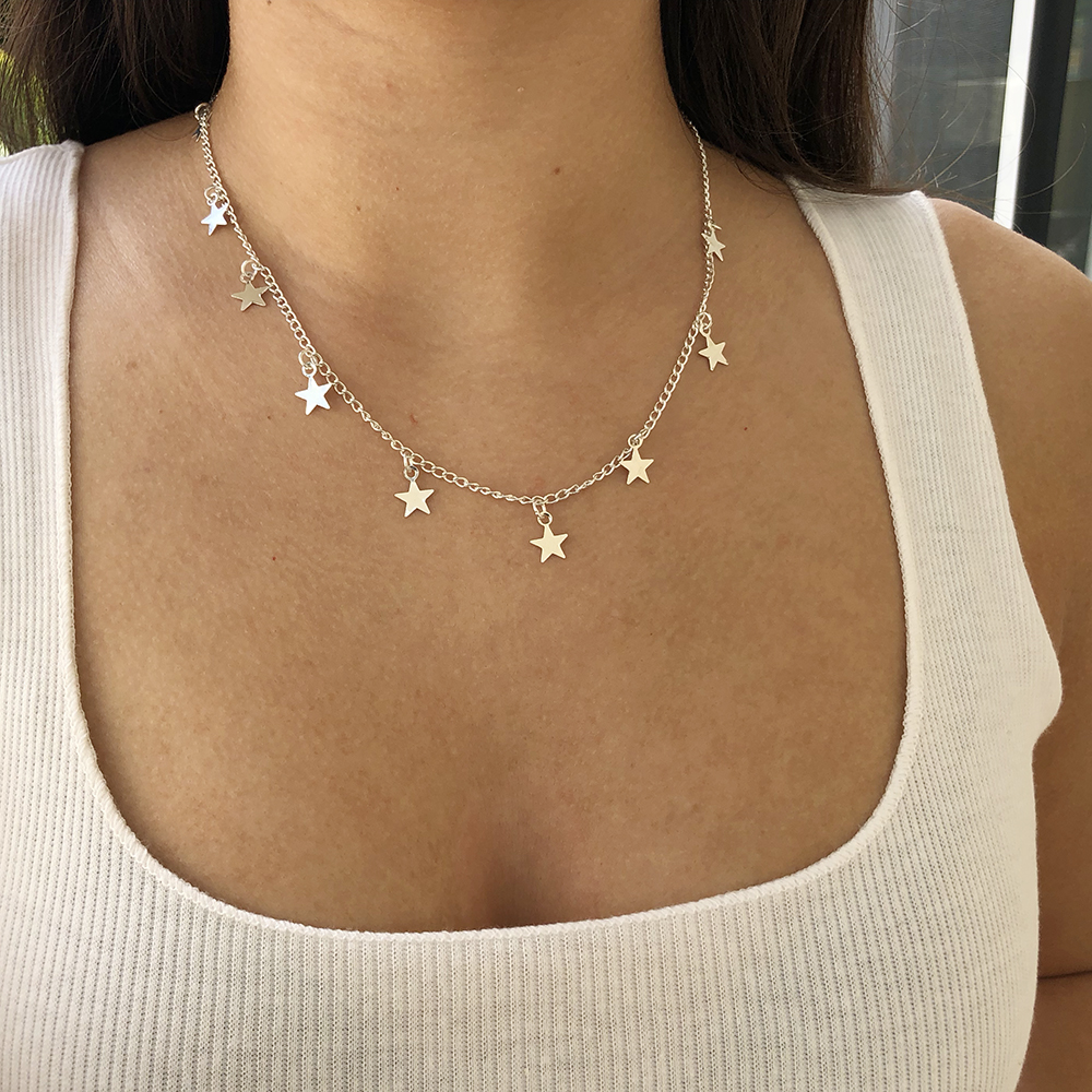NK296 Boho Chocker Gold Color Chain Tassel Star Choker Necklace for Women Pendants Collar Gargantilha Collier Femme