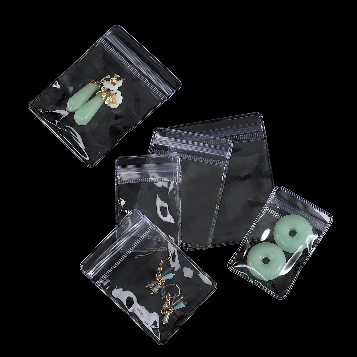 50pcs PVC Self Sealing Plastic Jewelry Zip Lock Bags Thick Clear Ziplock Earrings Packaging Storage Bags Universal Pouches