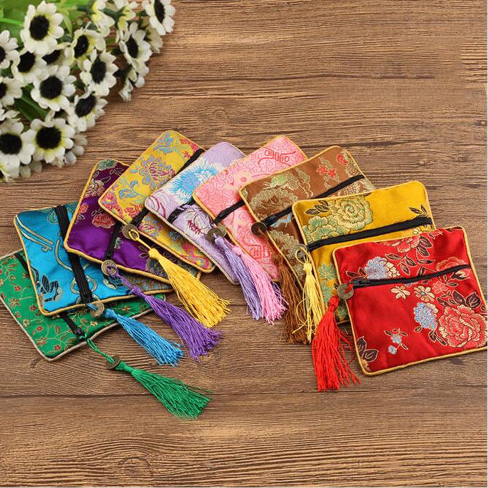 1 Pcs Silk Brocade Tassel Fabric Floral Jewelery Bag Packaging Trendy Exquisite Quartet Handbags Jewelry Tips Bag High Quality