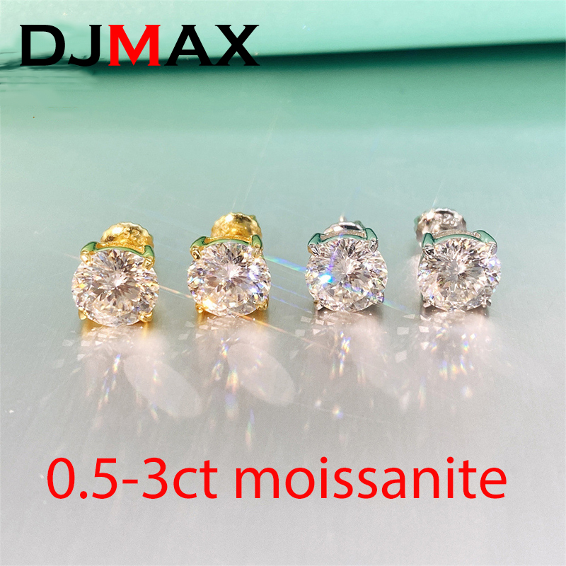 DJMAX 0.5-3ct Moissanite Earring Studs for Women Original 925 Sterling Silver Birds Nest Cut Lady Moissanite Earrings New 2023
