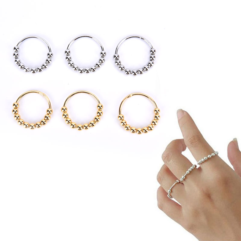 Finger Ring Women Sterling Silver Anti Anxiety Fidget Spinner Band Beads Ball Rotate Popular Design Jewelry Birthday Gift