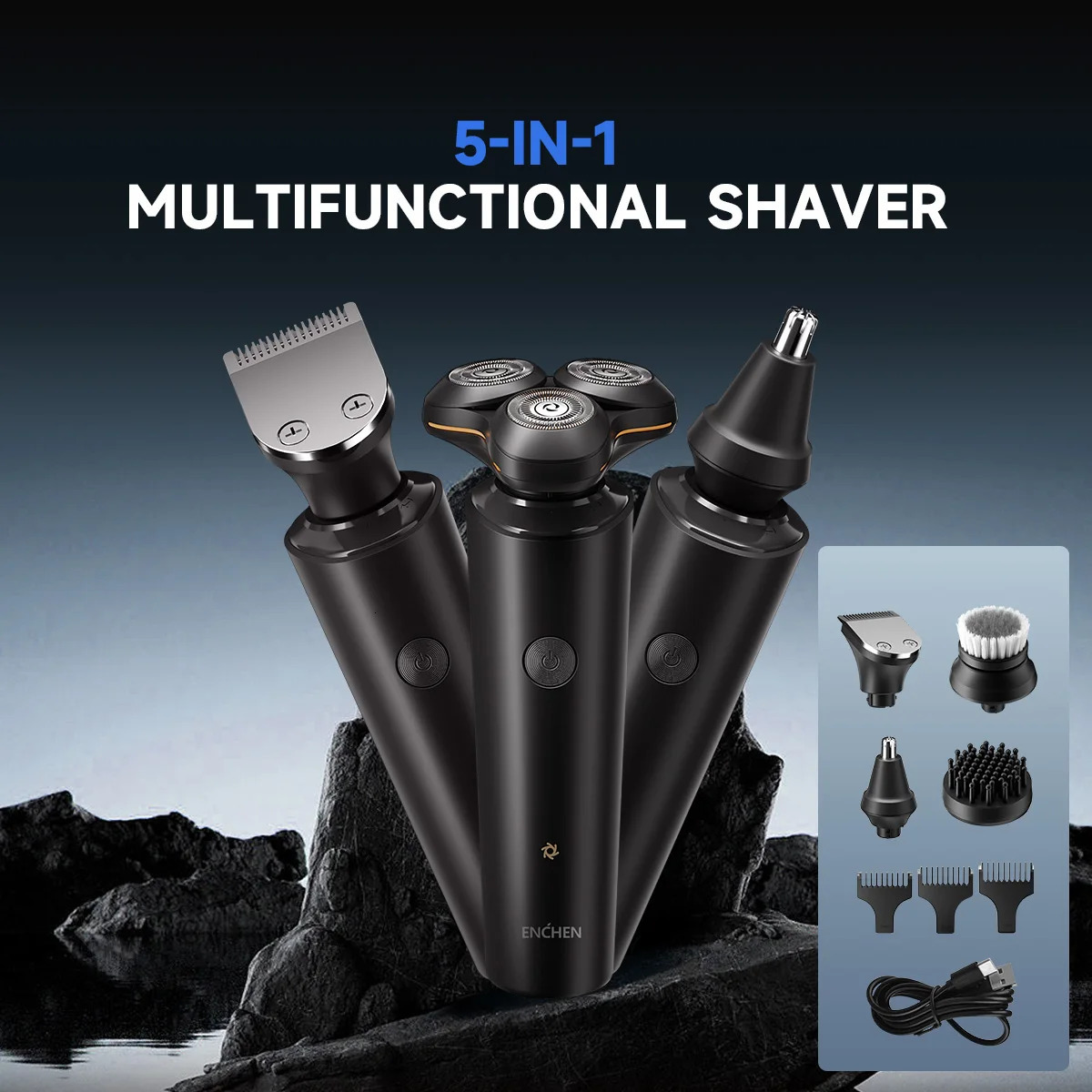 ENCHEN X8S-C Electric Shaver With 4 Replacement Heads Multi-Purpose Waterproof Type-C Rechargeable Portable Men Beard Trimmer 240624