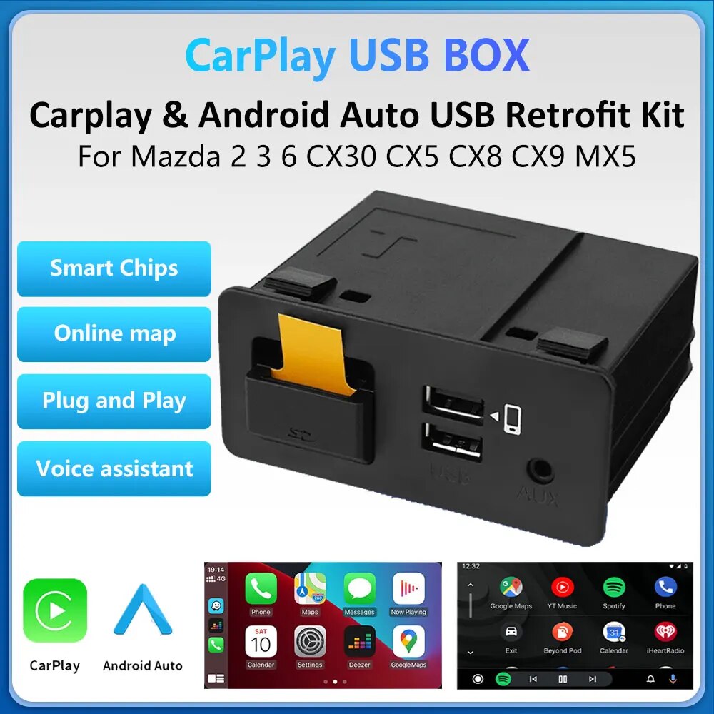 Carplay AI Box For Mazda 2 3 6 CX30 CX5 CX8 CX9 MX5 CarPlay Android Auto USB Retrofit Kit Original Screen Upgrade USB Adapter