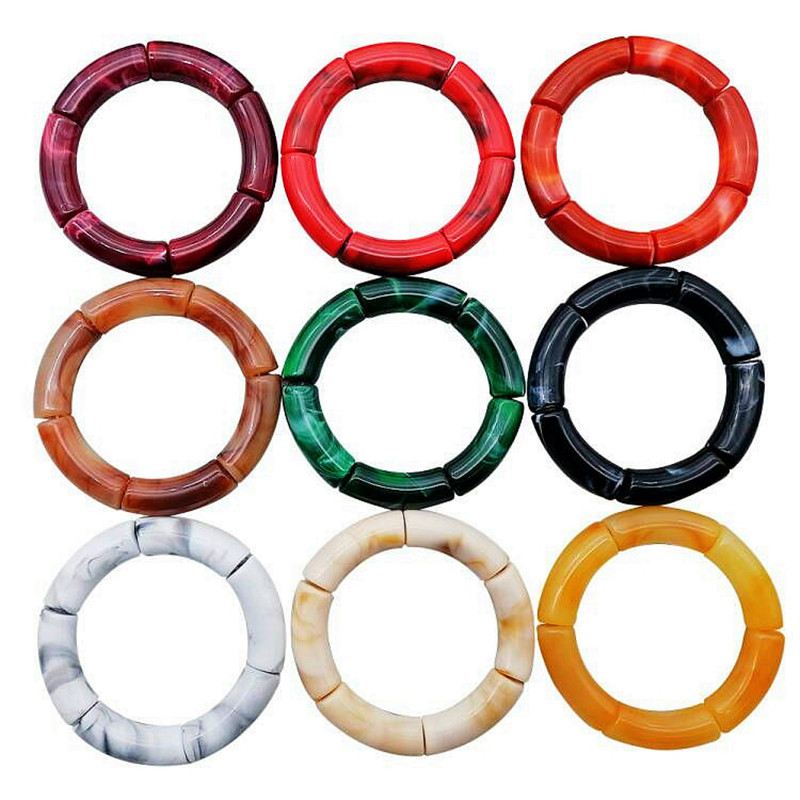 FishSheep Multi color Acrylic Bamboo Bracelets For Women Bohemian Resin Stretch Tube Beads Charm Bracelets & Bangles Jewelry