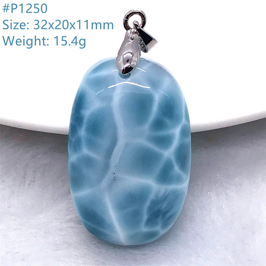 Natural Blue Larimar Stone Pendant Women Lady Man Gift Beauty Crystal Beads Silver Dominica Water Pattern Gemstone Jewelry AAAAA