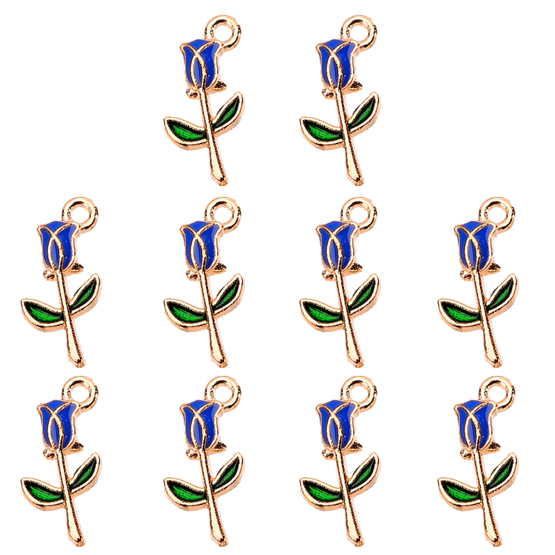 20Pcs 19x10mm Colorful Sweet Romantic Red Rose Blue Pink Flower Pendant Cute Drip Oil Alloy Charm For Jewelry Making Supplies