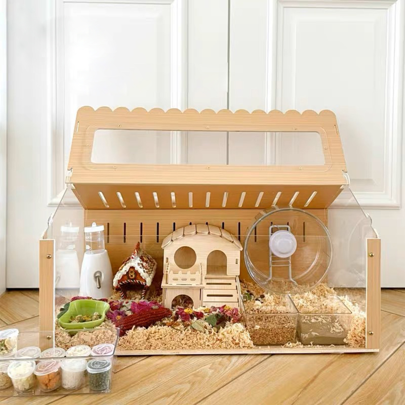 Wood Hamster House Exercise Toy Small Animals Nesting Habitat Decors Nesting Villa for Gerbils Guinea Pig Pet Supplies