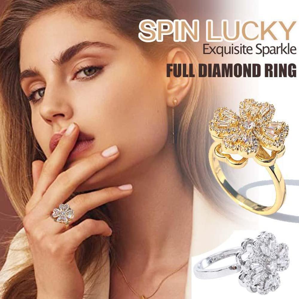 Rotating Jewelry Four-Leaf Adjustable Clover Ring Anxiety Women Good For Spinner Sparkling Gentle Flower Ring For Festival Gifts