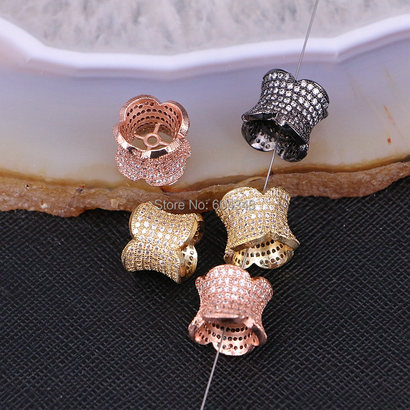 10PCS ZYZ183-9607 Micro Pave CZ Flower Connector Beads Fits charm bracelets Necklace Beads For Jewelry Making