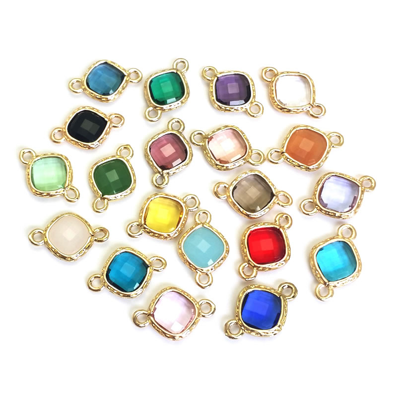 10PCS 16x10MM High Quality Champagne Gold Color Brass and Glass 2 Holes Square Connect Charms Pendants Diy Jewelry Accessories