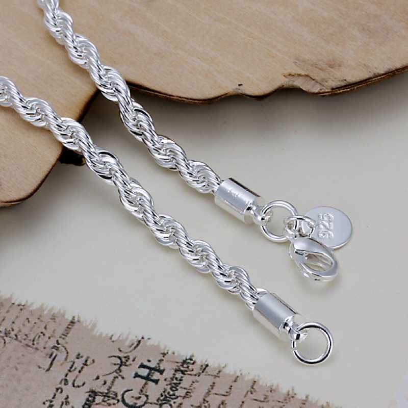 Wholesale Jewelry Silver Plated Men Bracelets 4MM 20CM Women Bracelets Flash Twisted Rope Chain Pulseira Masculina Wristband