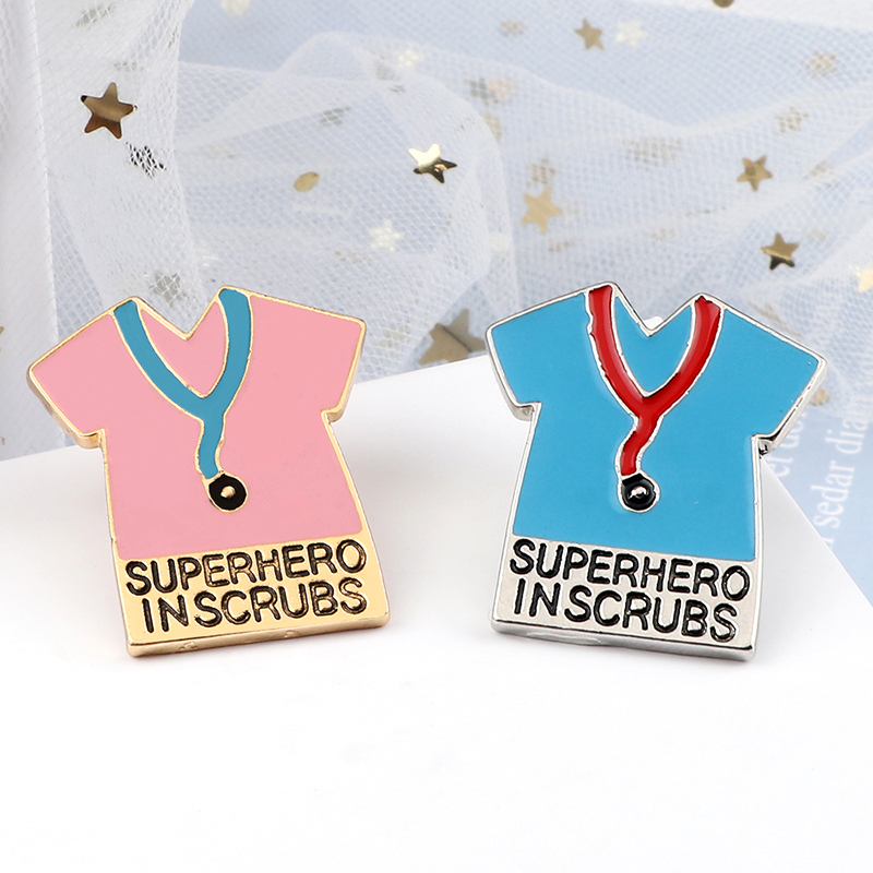 Blue Pink Surgical Gown Enamel Pins Medical Stethoscope Brooch for Doctor Nurse Gift SUPERHERO INSCRUBS Jewelry Coat Lapel Badge