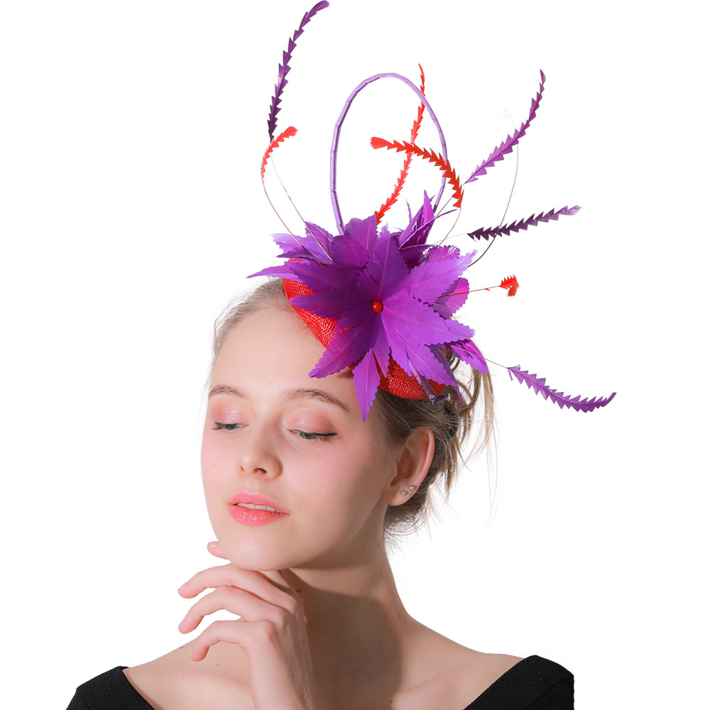 Bridal Sinamay Fascinator Headband Wedding Women Hat Hair Accessories Feathers For Kentucky Derby Church Wedding Party Headwear