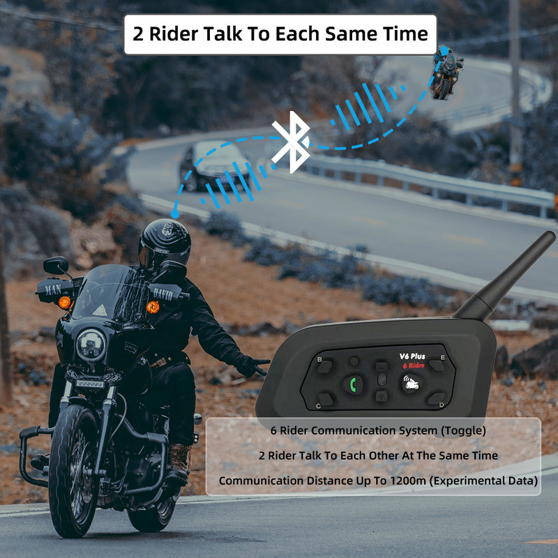 2Pcs Type-C V6 plus Motorcycle Intercom Headset BT5.1 For 6 Riders Group 800M Talking Helmet Interphone IP65