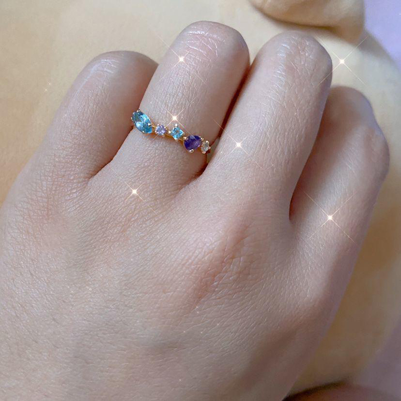 New inlaid amethyst sapphire ladies ring opening adjustable fresh and colorful art light luxury jewelry accessories