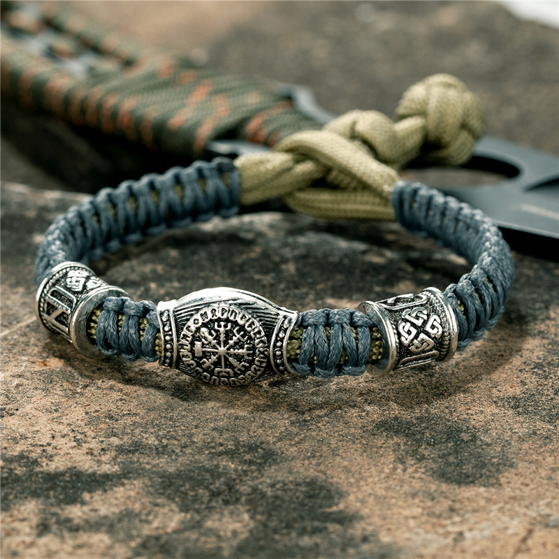 Vantage Norse Viking Bracelets Mens Women Amulet Runes Bangles Adjustable Handmade Braided Rope Survival Wristband Lover Jewelry