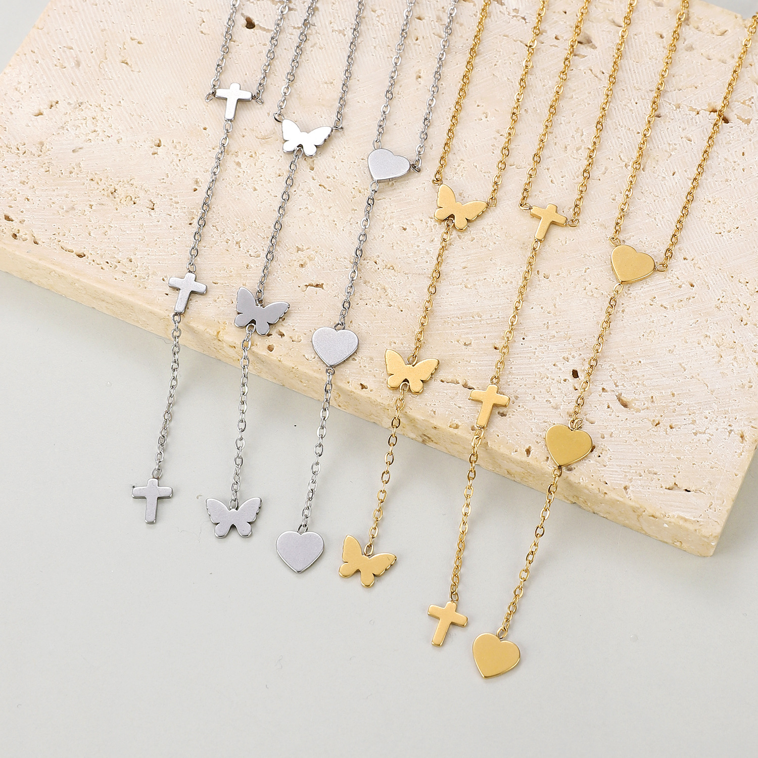 Titanium Stainless Instagram Steel Women's Non fading High Grade Cross Heart Butterfly Necklace Sweater Chain