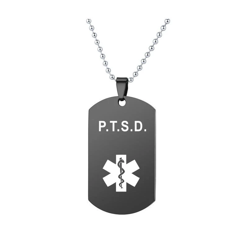 Black Dog Tag Pendant Medical Alert ID Necklace for Men Woman SOS ICE HEART PATIENT BLOOD THINNERS