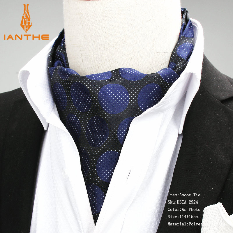 2018 Brand New Polyester Jacquard Men's Vintage Dot Jacquard Mens Long Cravats Novelty Wedding Slim Ascot Tie For Men Neckties