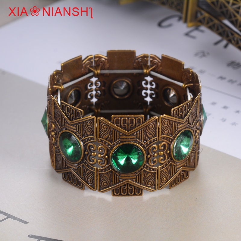Brand Creative Bohemian Stretch Line Cuff Bracelet For Women Turkey Vintage Branch Flower Bangles Big Crystal Bronze Jewelry