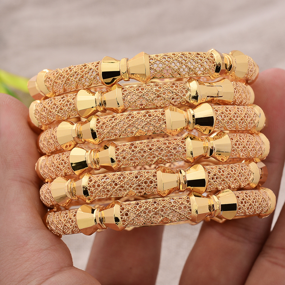 6Pcs/lot Small Butterfly Afro Bangles Gold Color Bangle For Women Dubai Bride Wedding Bracelet African Arab Jewelry Middle East