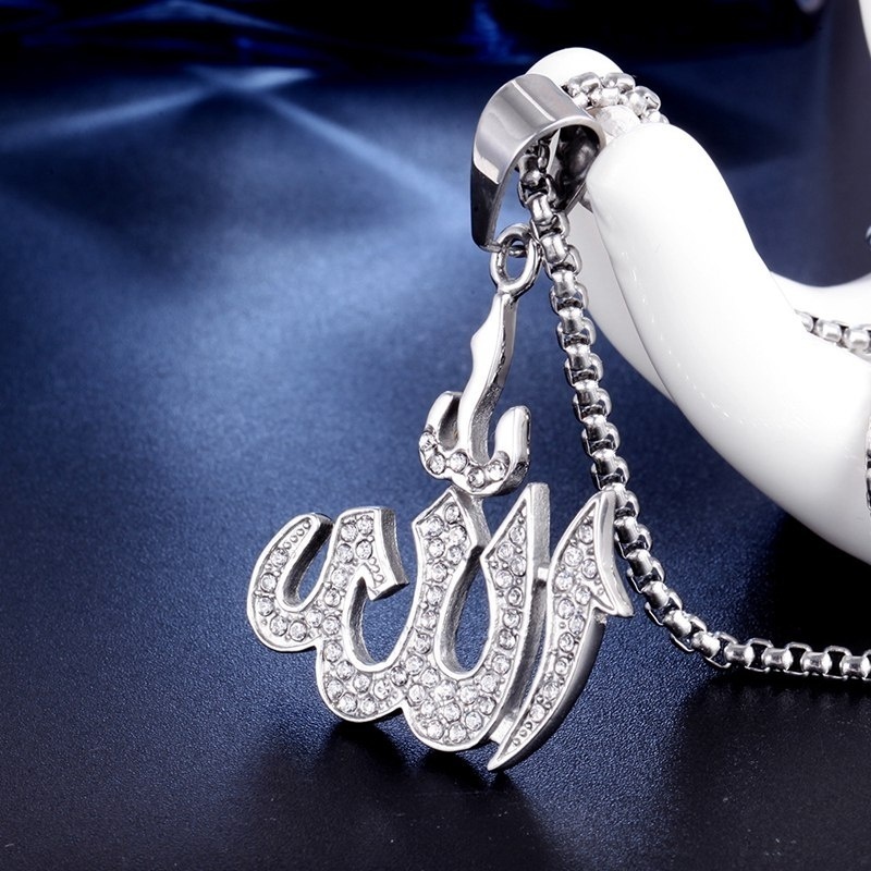 Arab Islamic Muslim Rune Shape Pendant Necklace Women's Necklace Crystal Inlaid Pendant Religious Rune Amulet Accessory Jewelry