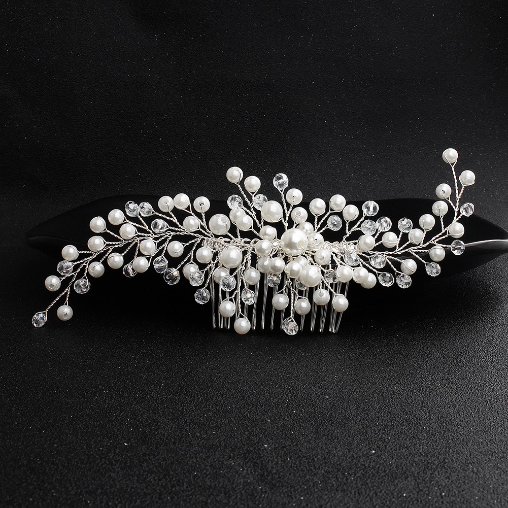 Flowers Pearl Hair Combs Jewelry Silver Color Crystal Hairpins Bride Tiaras Bride Headpiece Wedding Hair Accessories For Women