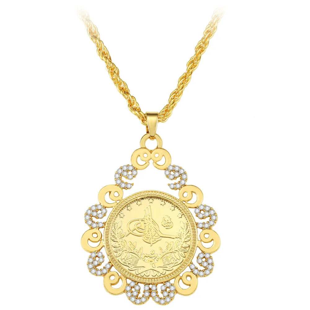 Turkish Ottoman Ladies Coin Necklace with Sli Chain Water Drop Pendant Necklace Vintage Jewelry for Women Ehnic Wedding Gifts