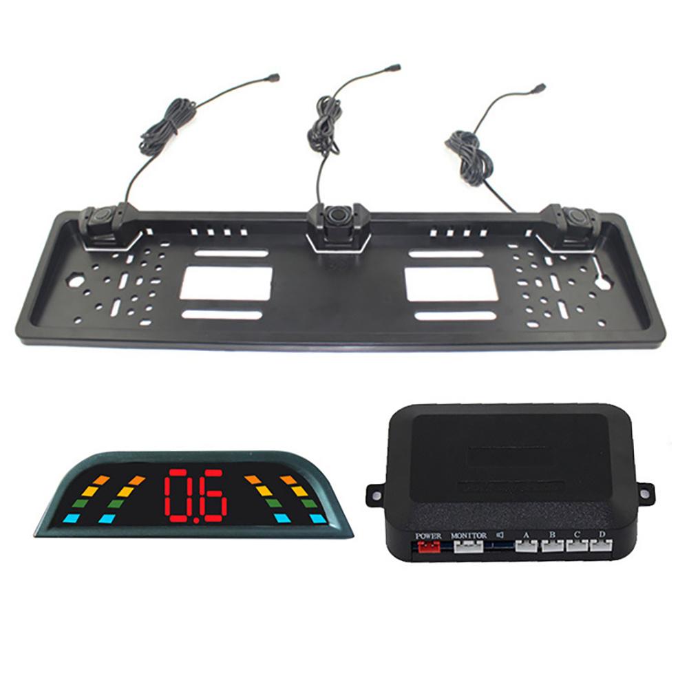 European License Plate Parking Sensor With Digital LCD Display Free Punching Plate Frame Reversing Radar With 3 Sensors EU Plate